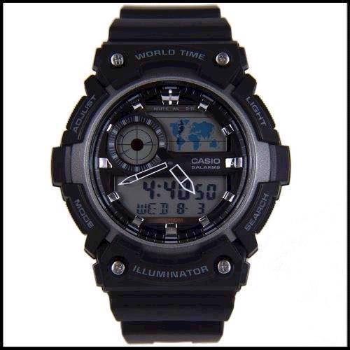 Image of Casio Collection sort resin urkasse med stål quartz multifunktion (5472) Herre ur, model AEQ-200W-1AVEF